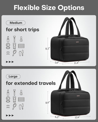 HOTOR Travel Toiletry Bag - Wide-Open Toiletry Bag for Women, Multi-Pocket Makeup Bag for Travel Essentials, Wet & Dry Separation Travel Accessories for Trip, Gym, 11.4" x 5.9" x 8.3", Black