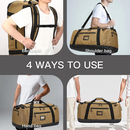 TUGUAN Extra Large Travel Duffle Bag Backpack for Men with Adjustable Dividers 120L Big Weekend Overnight Bag with ID Pocket Shoulder Strap Heavy Duty Sports Duffel Bags for Camping Gym, Brown