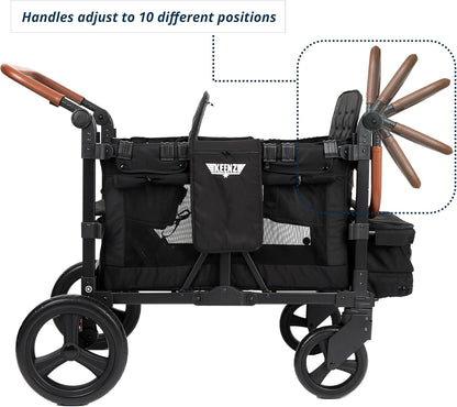 Keenz VYOO Stroller Wagon with Canopy - Foldable Design for Easy Storage, 5 Seating Positions for Kids, Enhanced Child Safety, All-Terrain Mobility, 4-Passangers, Black
