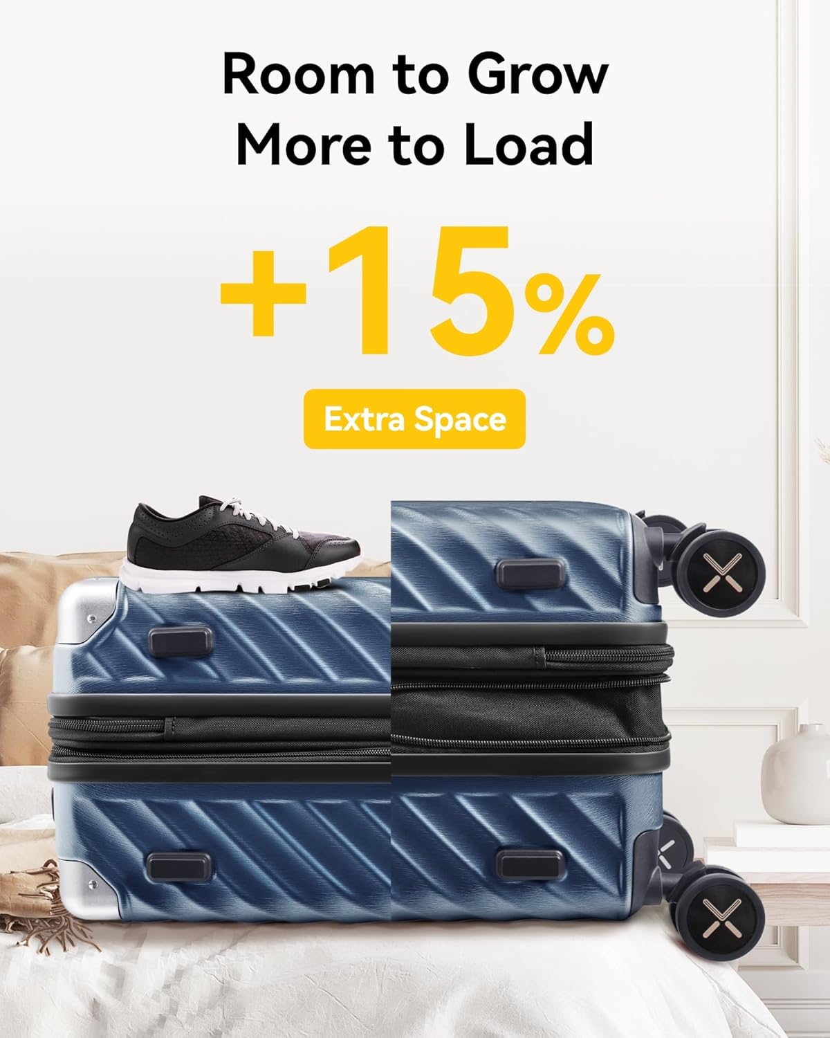 LUGGEX Luggage with Spinner Wheels, Polycarbonate Expandable Hard Shell Suitcase, Carry On 20 Inch, Silver