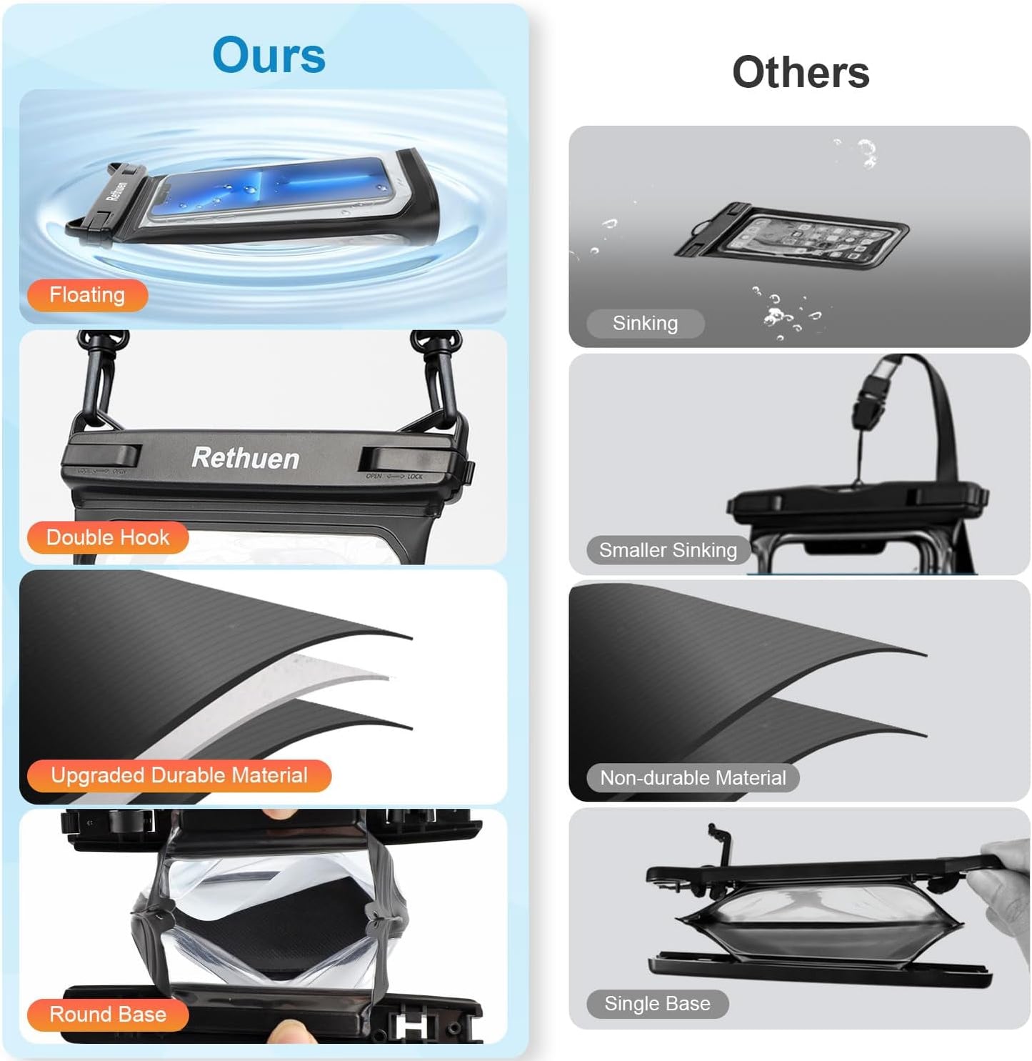 Large Floating Waterproof Phone Pouch, 2Pack Cell Phone Dry Bag for iPhone 16 15 14 13 12 Pro Max Galaxy S24 S23 S22 All Phones, Float Water Proof Bag for Beach Water Park (Black + Pink)