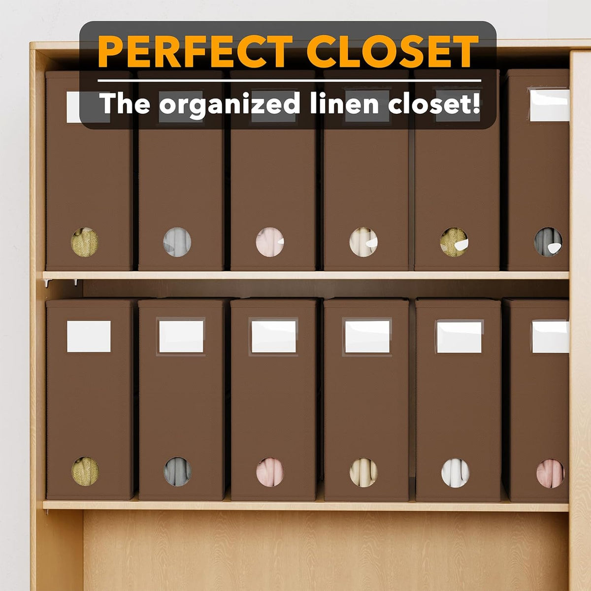 SpaceAid 12 Pack Bed Sheet Organizers and Storage, Foldable Sheet Organizer for Linen Closet, Sheets Set Folder Keeper with Window XL (Queen & King Size) Bedding Container (Brown, 12 Pack)