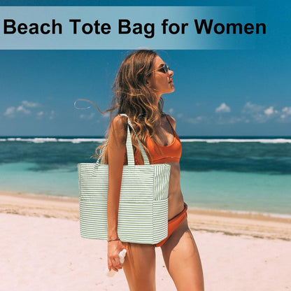 LEDAOU Large Beach Tote Bag Women Waterproof Sandproof Zipper Beach Tote Bag for Pool Gym Grocery Travel with Wet Pocket