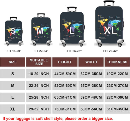 WUJIAONIAO Travel Luggage Cover Baggage Suitcase Cover Protector Skins 18-32 Inch (map, L (for 25-28 inch luggage))