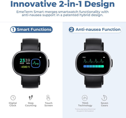 EmeTerm Smart FDA-Cleared Anti-Nausea Wristwatch Touchscreen IP67 Waterproof Morning Motion Sickness Relief Rechargeable Fast Acting Drug Free