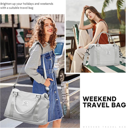 Travel Duffel Bag, Sports Tote Gym Bag, Shoulder Weekender Overnight Bag for Women