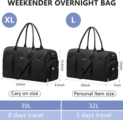 Weekender Travel Duffle Bag for Women - Overnight Bags with Wet Pocket Toiletry Bags Carry on Bag with Shoe Compartment Weekend Yoga Gym Traveling Hospital Bags for Labor and Delivery Black
