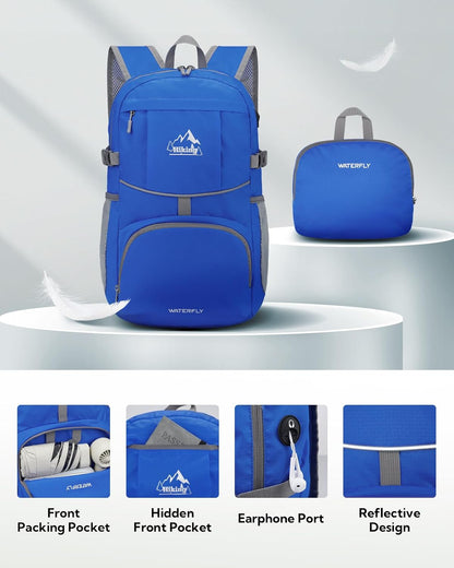 WATERFLY Hiking Foldable Daypack Backpack: 25L Ultra Lightweight Packable Waterproof Outdoor Travel Day Pack for Woman Man