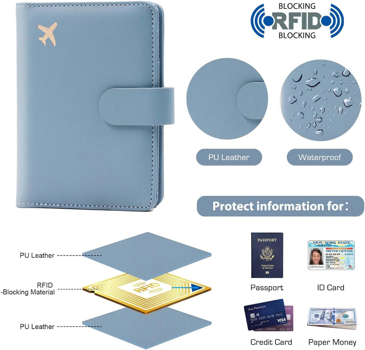 Melsbrinna Premium Leather Passport Holder Covers Case, Waterproof Rfid Blocking Travel Wallet Passport Holder with Pen Holder, Cute Passport Book for Women/Men