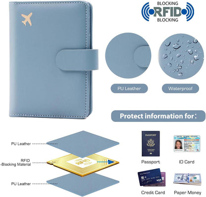 Melsbrinna Premium Leather Passport Holder Covers Case, Waterproof Rfid Blocking Travel Wallet Passport Holder with Pen Holder, Cute Passport Book for Women/Men