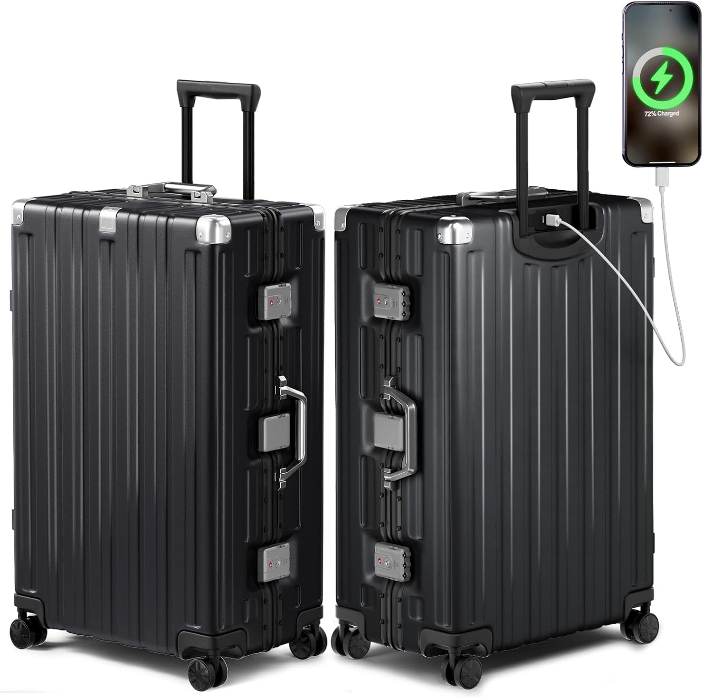 Krute Aluminum Frame Luggage 28 inch Zipperles Suitcase With Spinner Wheels USB Charger Hardside PC Large Luggages Checked Suitcases with TSA Lock (1 Piece)
