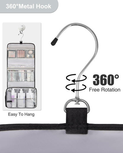 Relavel Hanging Toiletry Bag with Shoes Pocket, 360° Hook Travel Cosmetic Organizer, Waterproof, Multi-function for Makeup and Toiletries, Portable Storage Bag for Gym, Camping, Travel - Black