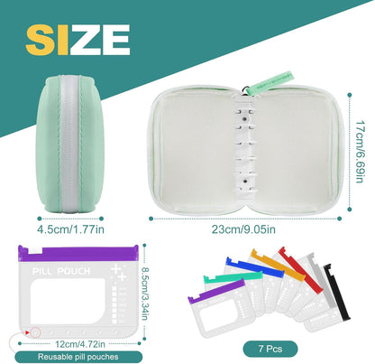 A7-L Water-Proof Pill Pouch Set， Large Pill Organizer, BPA Free, A7-L Pill Loose-Leaf Storage with Color-Coded Medicine Pouches, Reusable Travel Medicine Organizer， Zippered Pill Organizers Weekly