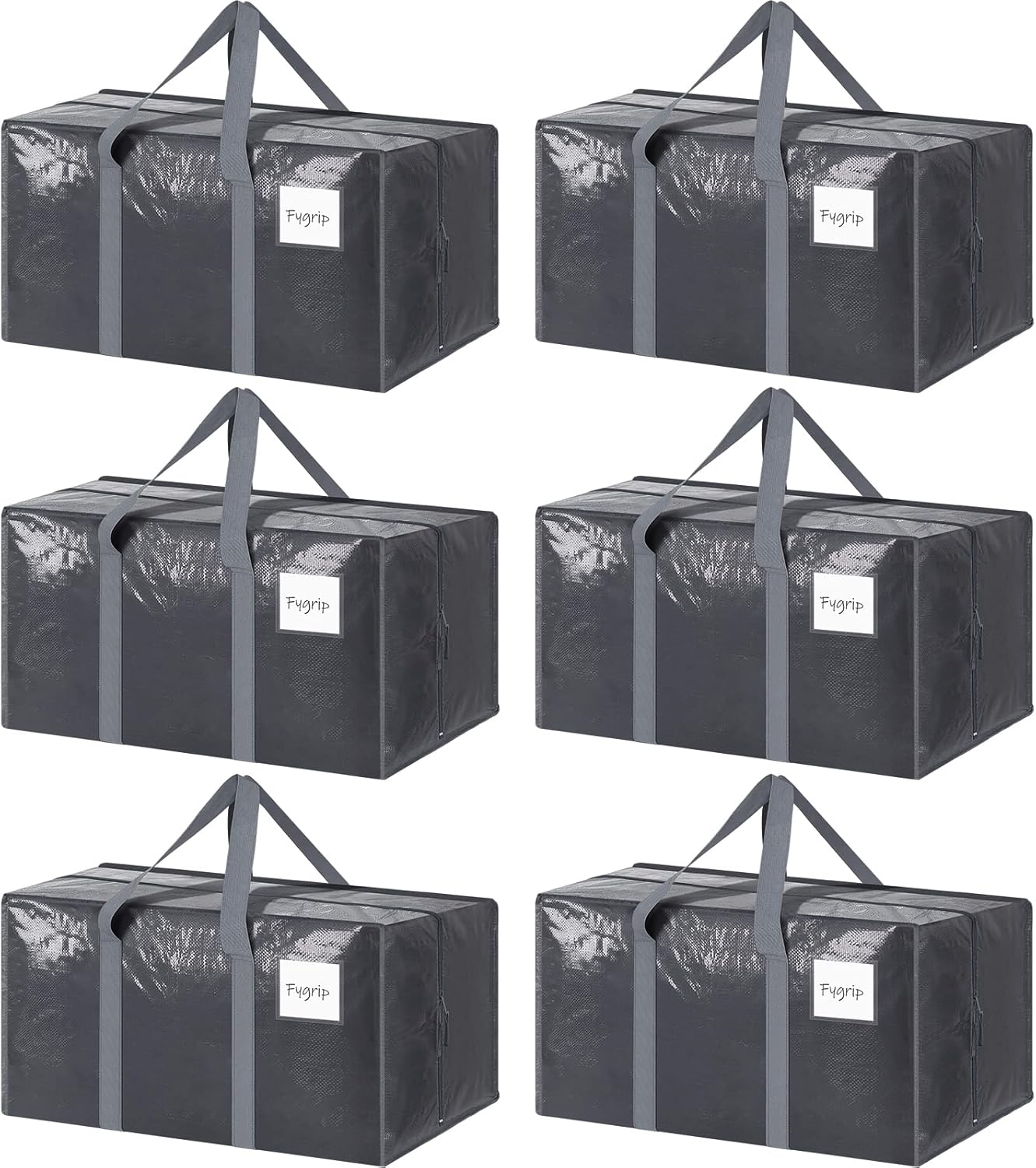 6 Pack Extra Heavy Duty Large Moving Bags with Strong Zipper & Comfortable Handles, Sturdy & Durable Clothes Storage Bags Totes Bins, Packing Moving Boxes for College Supplies, Gray
