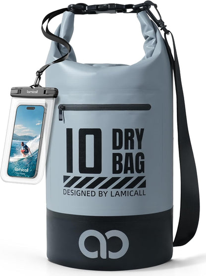 Lamicall Dry Bag Waterproof Backpack - [Zippered Pocket] 5L/10L/20L/30L/40L Roll Top Waterproof Bag with Water Proof Phone Pouch, Floatable Drybag for Swimming, Boating, Kayaking, Camping, Beach