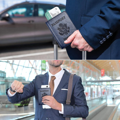 Passport and Vaccine Card Holder Combo, Passport Holder with Vaccine Card Slot, Passport Wallet, Passport Cover, Passport Case, Passport Holder for Women and Men(AB-Dark blue)