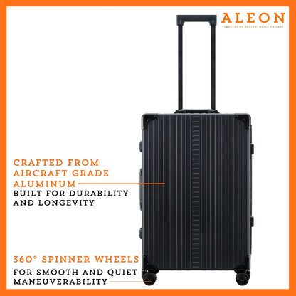 Aleon All Aluminum Lightweight 26" Carry-On Luggage - Hardside Carry-On Suitcase, TSA Approved, Hard Shell Suitcase for Travel, Airline Approved Hard Spinner Wheels Luggage (Onyx)