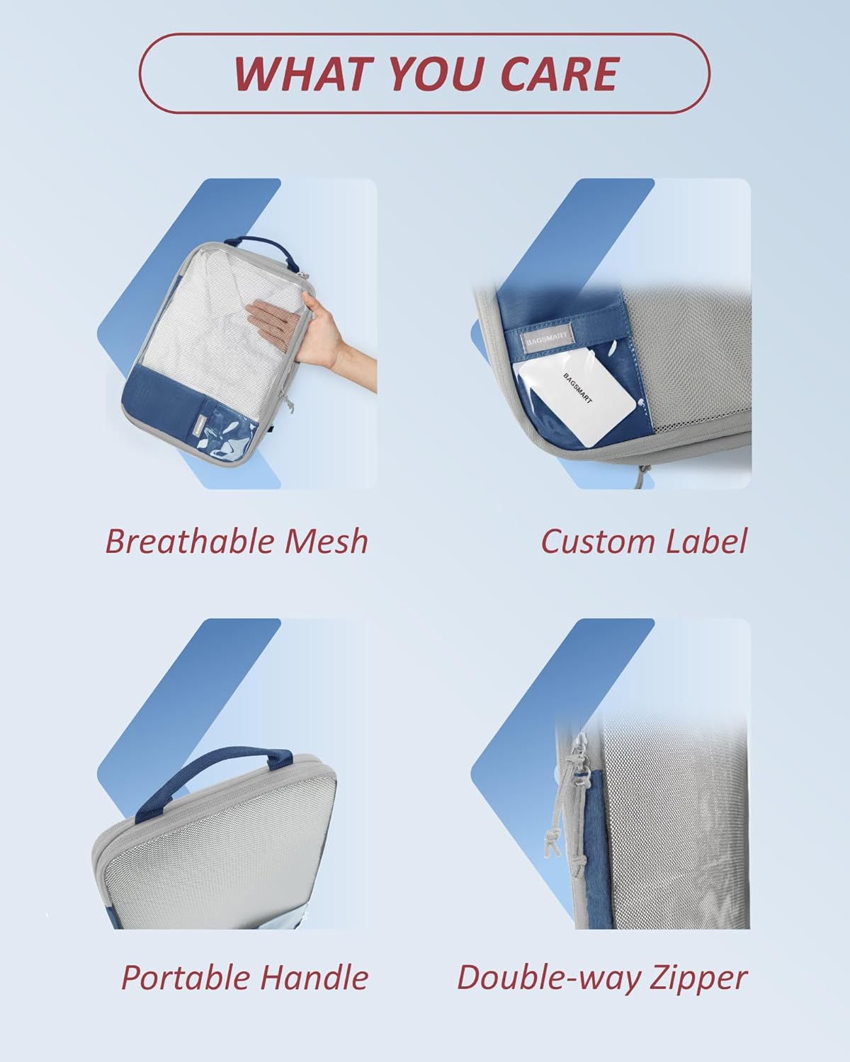 BAGSMART 6 Set Compression Packing Cubes - Lightweight Travel Essentials, Durable Luggage Organizer