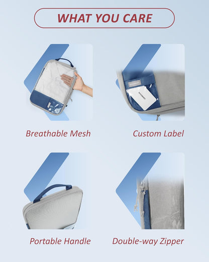 BAGSMART 6 Set Compression Packing Cubes - Lightweight Travel Essentials, Durable Luggage Organizer