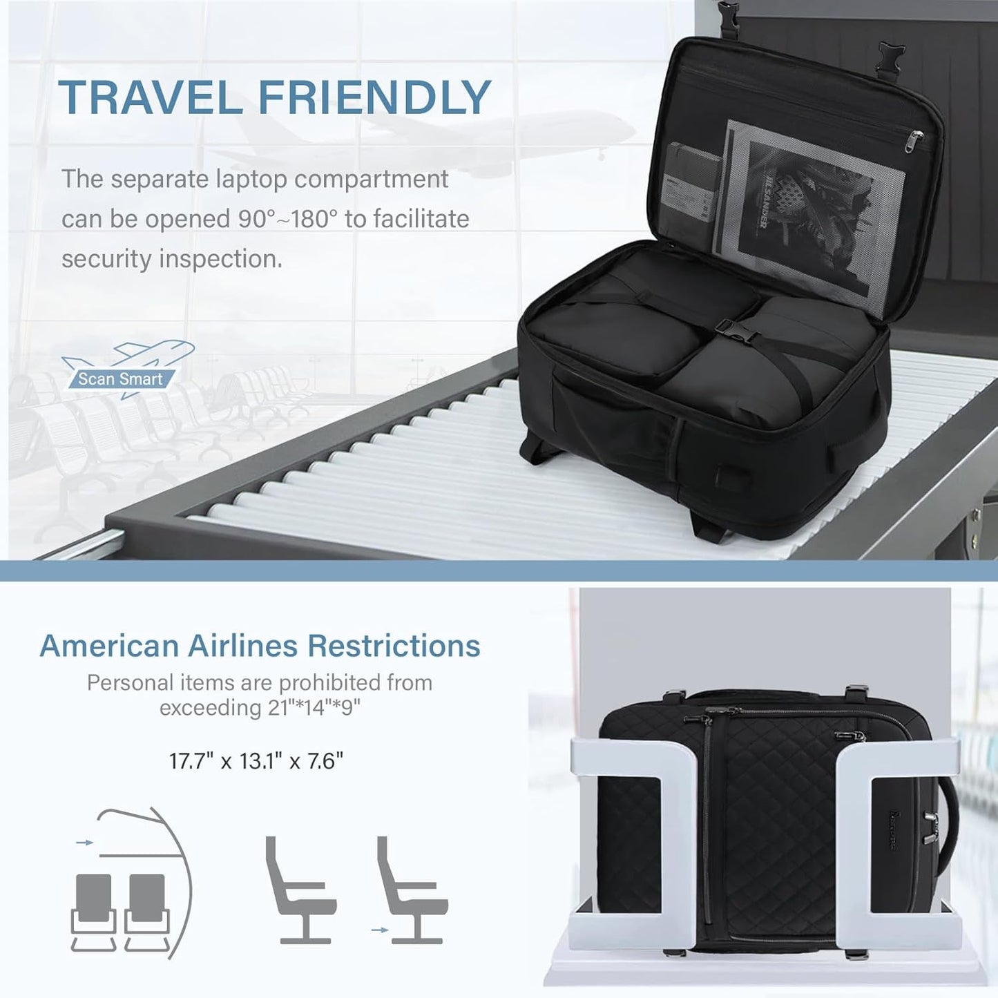 Travel Backpack,30L Carry on Backpack for Airplanes,17.3 Inch Frontier Airlines Personal Item Travel Bag with USB Charger and Cosmetic Bag