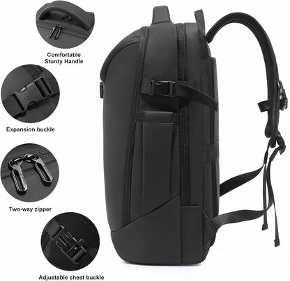 Travel Backpack for Women, Carry on Luggage 30L Flight Approved Water-resistant Lightweight Business Backpack Fits 17.3 Inch Laptop with Shoes Compartment, Black