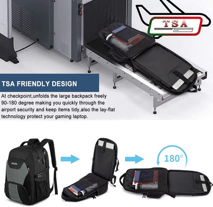 PUSLOM Extra Large Travel Laptop Backpack for Men 55L,Water Resistant 18.4 inch Big Business Laptop bags with USB Charging Port,TSA Friendly Anti Theft Computer Bag for Work College,Grey