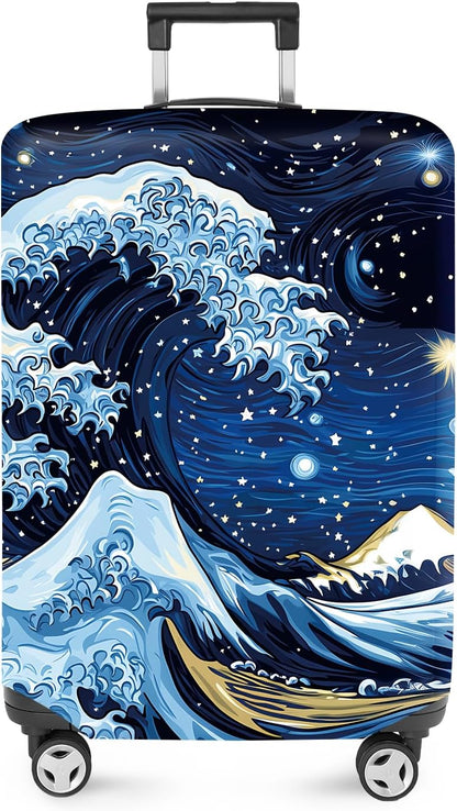 ANNA QUEEN Starry Ocean Wave Luggage Cover, Suitcase Protector with Artistic Van Gogh Style, Stretchable, Washable Travel Cover for 28-30 Inch Luggage