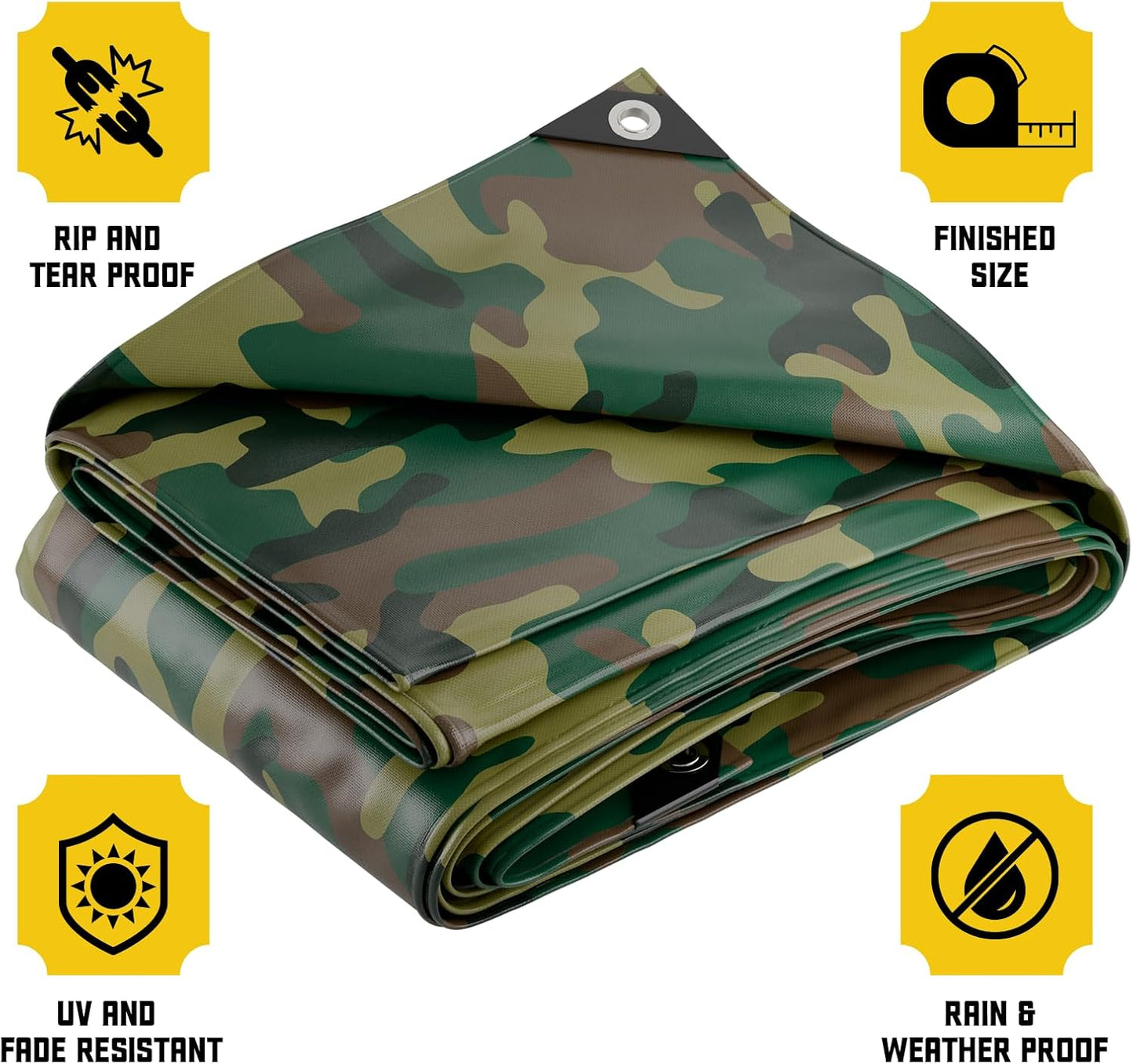 Core Tarps Extreme Heavy Duty 20 Mil Tarp Cover, Waterproof, UV Resistant, Rip and Tear Proof, Poly Tarpaulin with Reinforced Edges for Roof, Camping, Patio, Pool, Boat (Camouflage/Green 24′ X 36′)