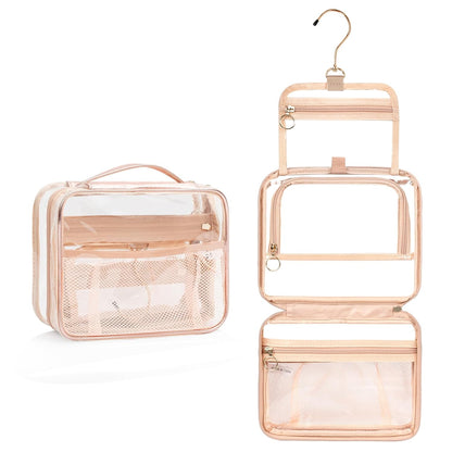 CUBETASTIC Clear Toiletry Bag for Women, Small Travel Bag with 360° Hanging Hook Clear Makeup Bags for Travelling Portable Cosmetic Organizer Case Skincare Pouch