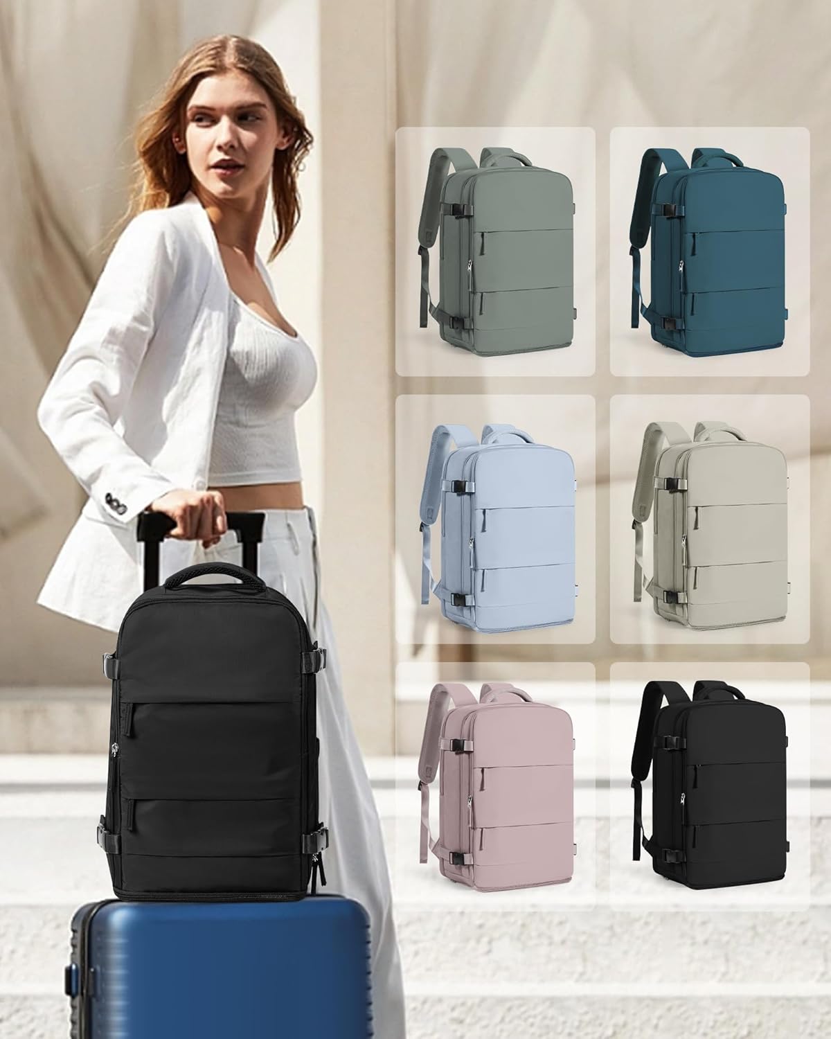 coowoz Travel Backpack Carry On for Women Man Black Gym Backpack with Laptop Compartment Mochila de Viaje Teacher Personal Item Backpacks Rucksack Airplane Accessories Must Haves Small