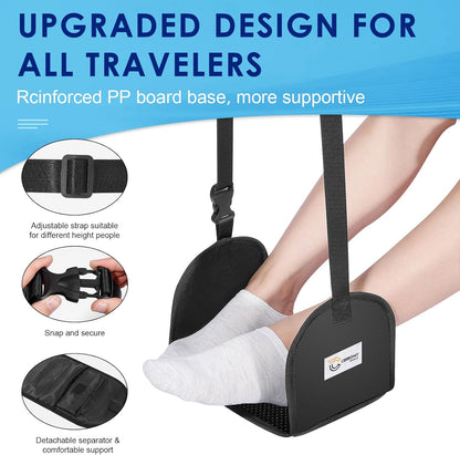 CERBONNY Airplane Foot Rest - Portable and Adjustable Foot Hammock, Travel Flight Essential for Relaxing Your Feet During Journeys (Non-Slip)
