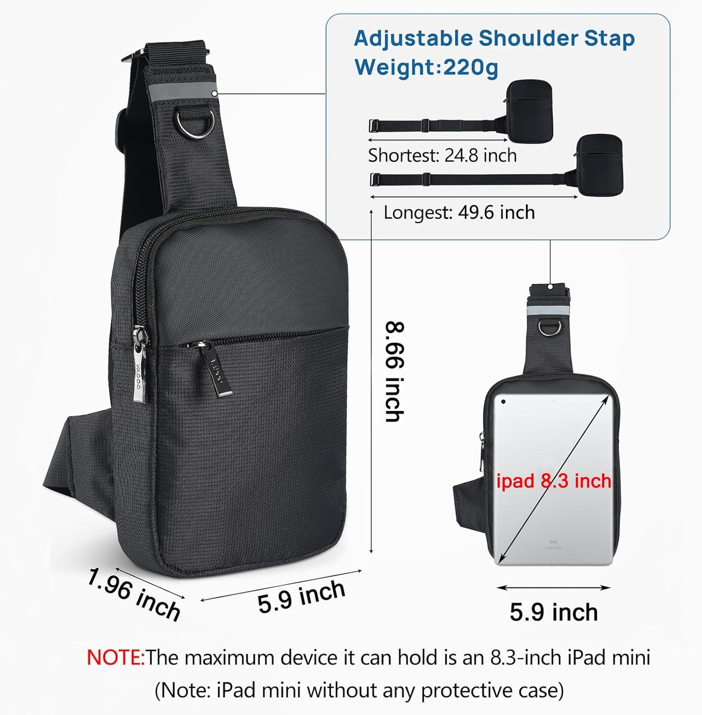 VADOO Mini Sling Bag, Small Crossbody Bag with RFID Blocking for Women and Men, Lightweight Chest Phone Bag for Travel Casual