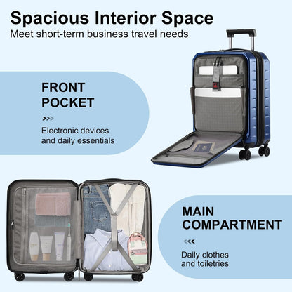 Expandable Carry On Luggage Airline Approved, 20 Inch Lightweight ABS+PC Hard Shell Suitcases with Front Pocket, Spinner Wheels, TSA Lock (Navy Blue, 1PC)