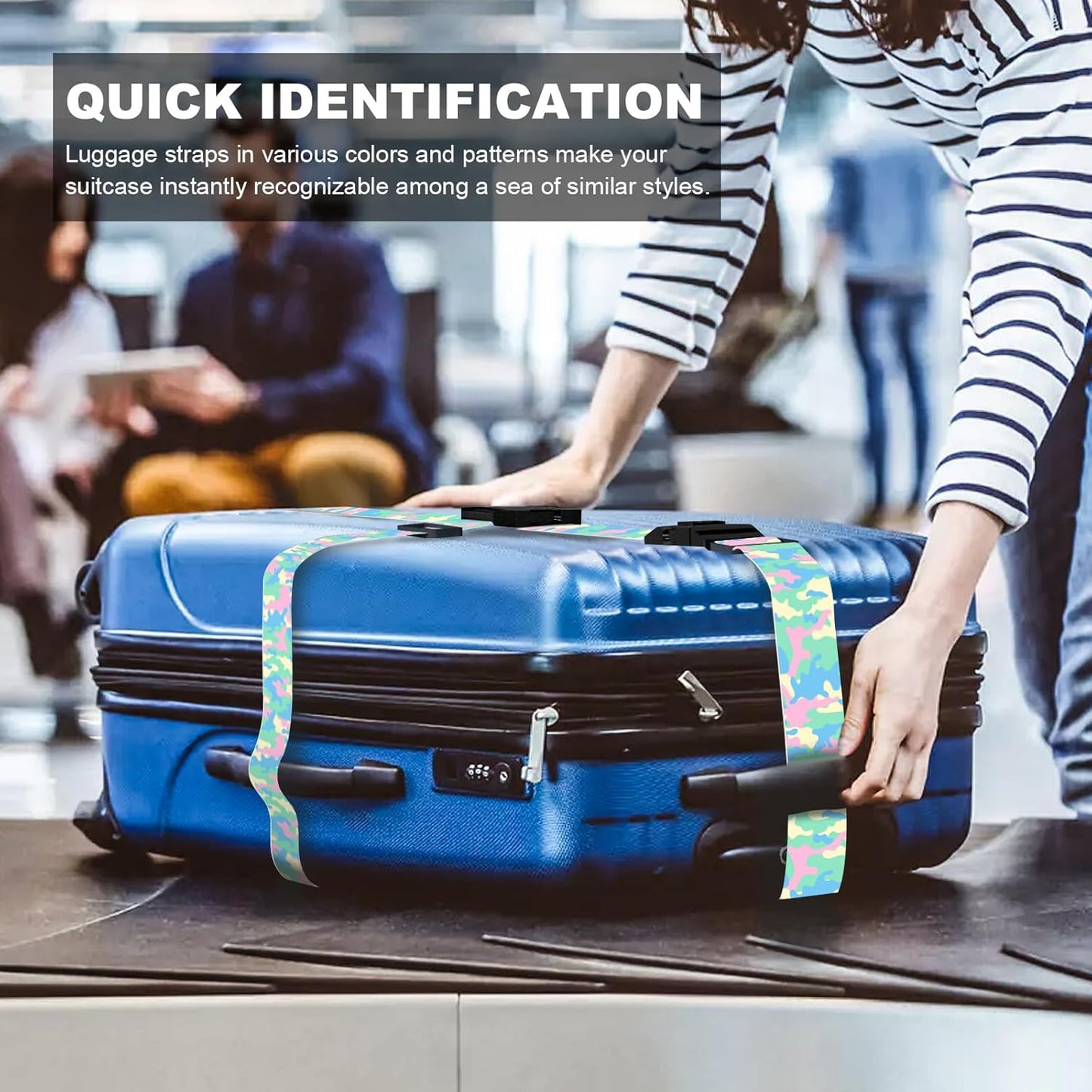 2 Pack Luggage Straps, Adjustable Cute Printing with Combination Lock Luggage Straps for Women Men Travel School Business Trips-Camouflage