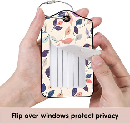 Luggage Tags for Suitcases, 2-Pack PU Leather for Cruise & Travel, Baggage ID Tags with Privacy Cover & Address Card, Durable Metal Ring, Kids Adults Travel Accessories, Pastel Foliage