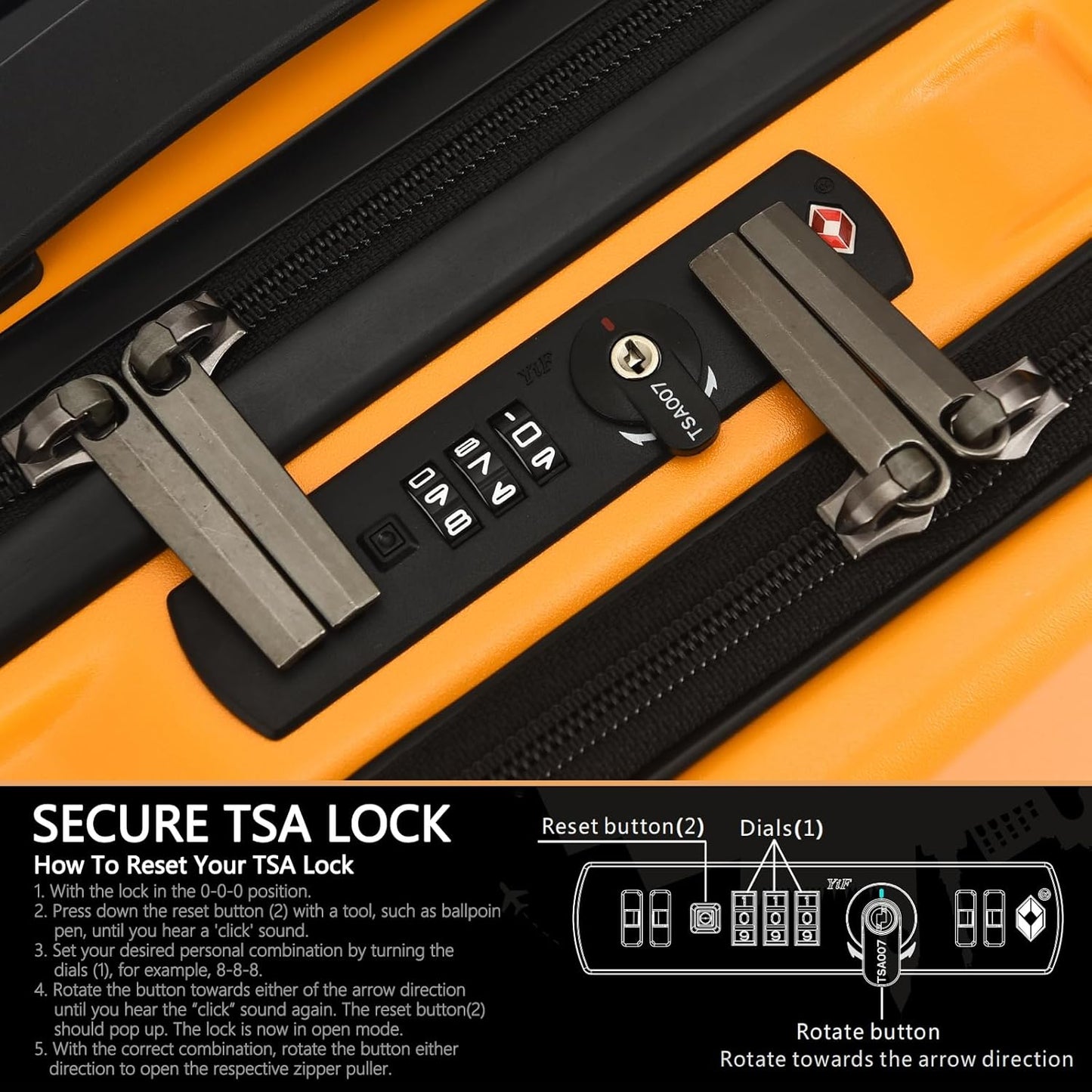 TydeCkare 16" Carry on Luggage with 2 Laptop Compartments, Lightweight Hardshell ABS+PC Suitcase with Dual Control TSA Lock, with YKK Zipper, 4 Spinner Silent Wheels, for Business Travel, Orange