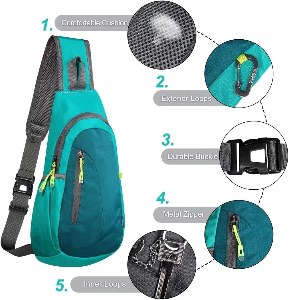 TITECOUGO Small Sling Bag, Lightweight Crossbody Backpack for Men Women, Shoulder Bag for Sports and Outdoor