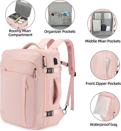 Travel Laptop Backpack,42L Carry on Luggage, Flight Approved Expandable Backpack,Business Anti Theft Weekender Bags for Women Men, Water Resistant Expandable Backpacks With 4 Packing Cubes