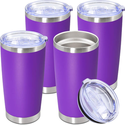 20oz Tumbler Stainless Steel Tumbler Cup with Lid Vacuum Insulated Double Wall Travel Mug, Durable Powder Coated Travel Coffee Tumbler Mug for Hot & Cold Drinks, Purple,4 Pack