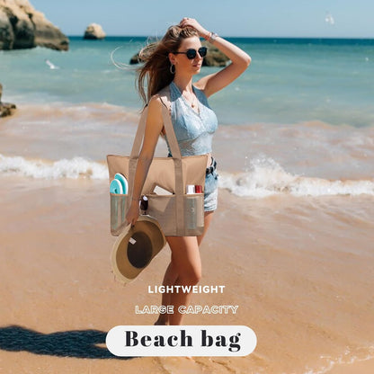 LEDAOU Beach Bags for Women, Beach Bags Waterproof Sandproof, Packable Beach Tote Bag with Zipper Travel Sports
