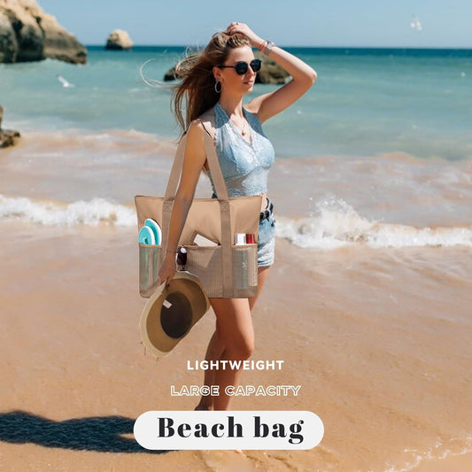 LEDAOU Beach Bags for Women, Beach Bags Waterproof Sandproof, Packable Beach Tote Bag with Zipper Travel Sports