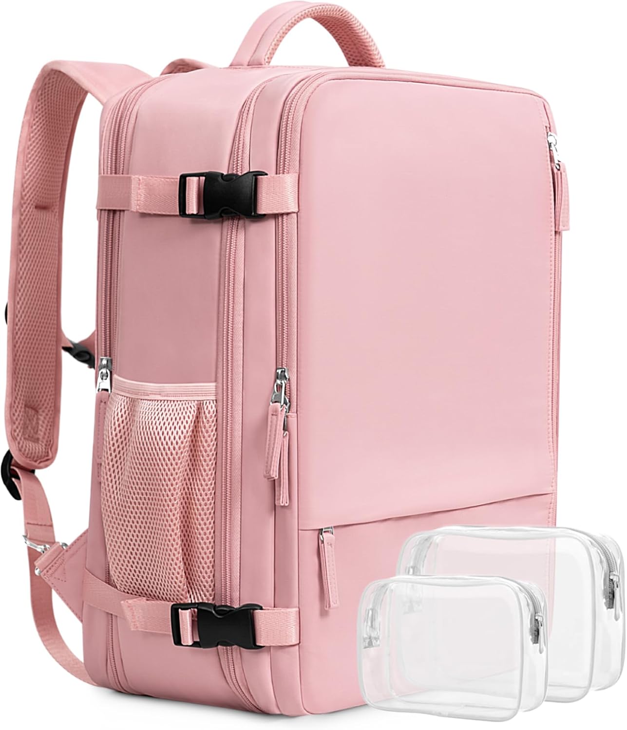 Beraliy Large Travel Backpack for Women, Personal Item Bag Airline Approved, Carry On Luggage, 17 inch Laptop Backpack, Waterproof Backpack, Hiking Backpack, Pink