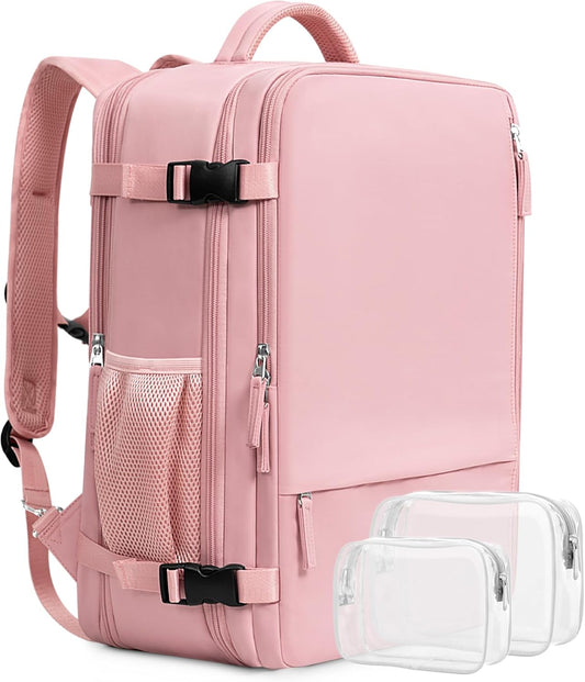 Beraliy Large Travel Backpack for Women, Personal Item Bag Airline Approved, Carry On Luggage, 17 inch Laptop Backpack, Waterproof Backpack, Hiking Backpack, Pink