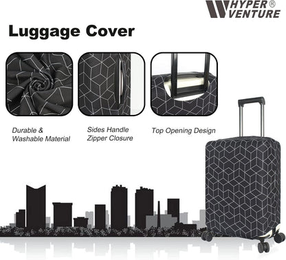 HYPER VENTURE Washable Luggage Cover - Fashion Suitcase Protector Fits 18-22 Inch Luggage (Black Maze, S)