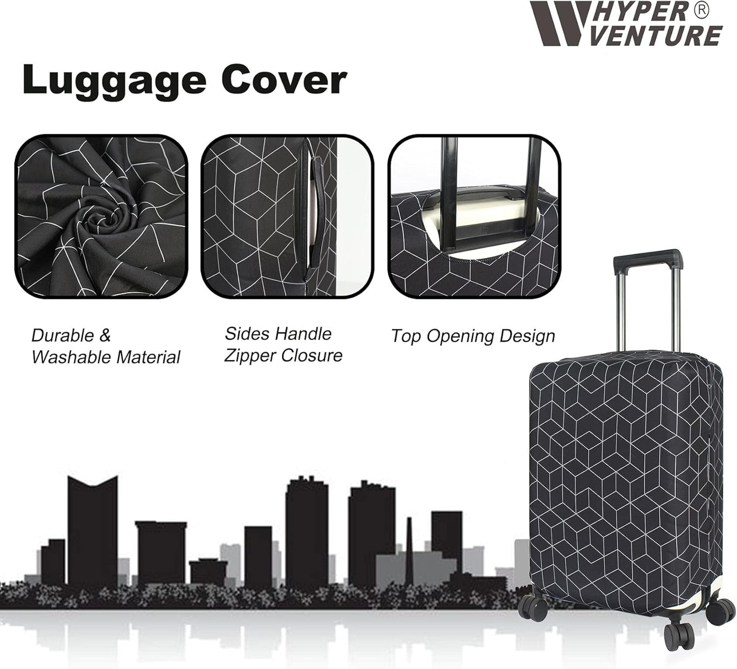 HYPER VENTURE Washable Luggage Cover - Fashion Suitcase Protector Fits 23-26 Inch Luggage (Black Maze, M)