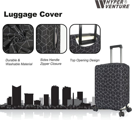 HYPER VENTURE Washable Luggage Cover - Fashion Suitcase Protector Fits 23-26 Inch Luggage (Black Maze, M)