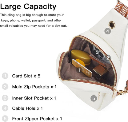 Telena Small Sling Bag for Women Leather Crossbody Fanny Packs Chest Bag for Women