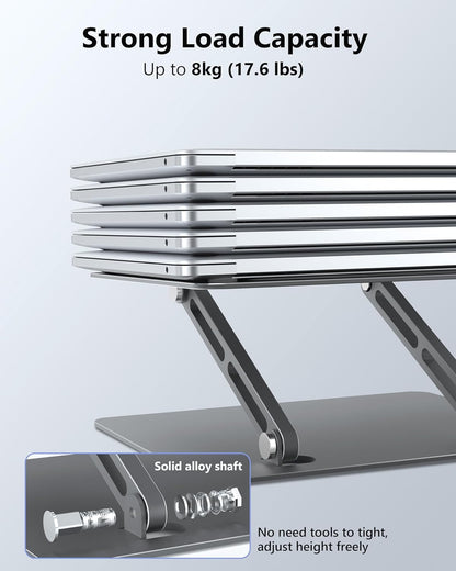 Aluminum Laptop Stand, Laptop Stand for Desk, Adjustable Height Ergonomic Computer Stands Compatible with MacBook Air, Pro, Dell, HP, Lenovo More, All 10-16'' Notebooks Laptops, Gray