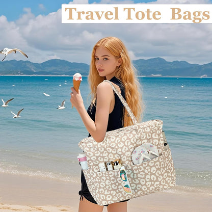 LEDAOU Beach Bag Waterproof Sandproof Women Tote Bag Pool Bag with Zipper for Gym Grocery Travel with Wet Pocket