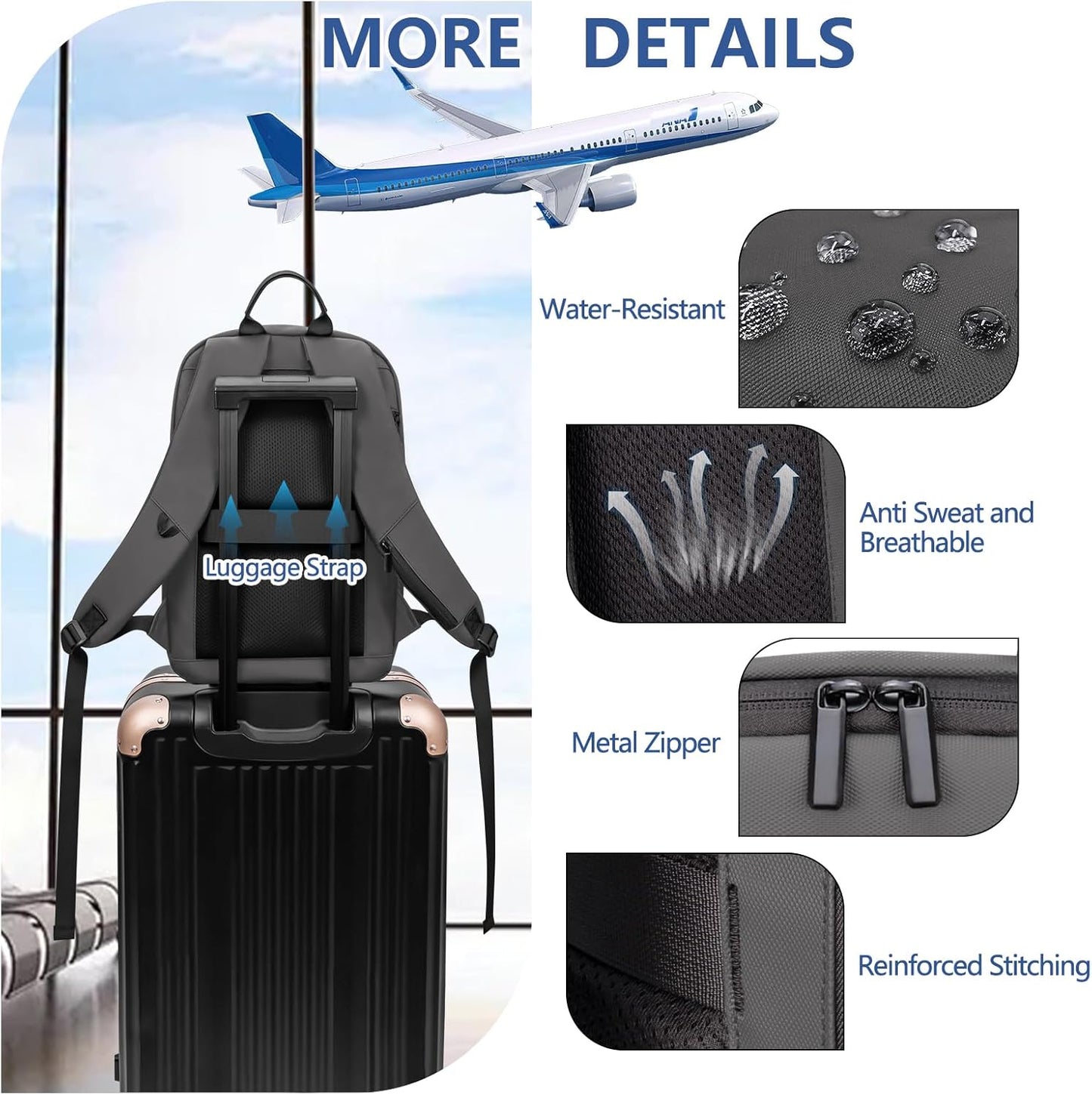 Business Backpack for Men Lightweight Commute Laptop Backpack Anti-Theft Water Resistant Backpack for 15.6 Inch Computer for Daily Office Work with Small Bag (Grey)